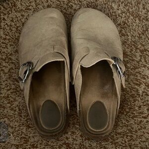 Beige Slip-On Clogs with Buckle
